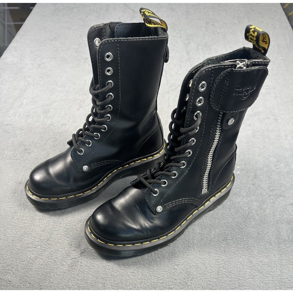 Dr Martens x Schott 1490 10 Eye Boots Black Leather US 5 Ltd Release Discont'd